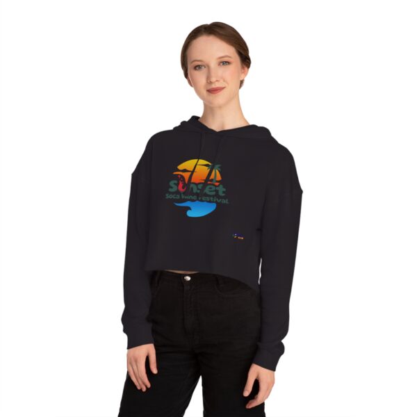 Women’s Cropped Hooded Sweatshirt - Sunset Soca Wine Festival Edition, Festival Apparel, Summer Hoodie, Beachwear, Casual Comfort