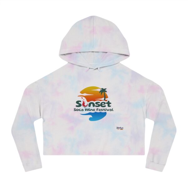 Women’s Cropped Hooded Sweatshirt - Sunset Soca Wine Festival Edition, Festival Apparel, Summer Hoodie, Beachwear, Casual Comfort