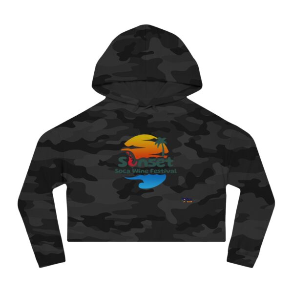 Women’s Cropped Hooded Sweatshirt - Sunset Soca Wine Festival Edition, Festival Apparel, Summer Hoodie, Beachwear, Casual Comfort