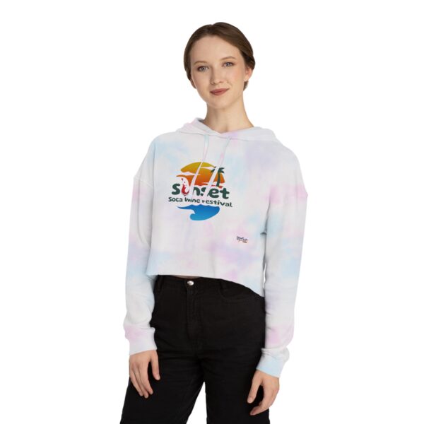 Women’s Cropped Hooded Sweatshirt - Sunset Soca Wine Festival Edition, Festival Apparel, Summer Hoodie, Beachwear, Casual Comfort