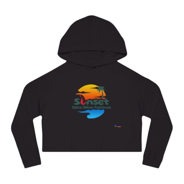 Women’s Cropped Hooded Sweatshirt - Sunset Soca Wine Festival Edition, Festival Apparel, Summer Hoodie, Beachwear, Casual Comfort